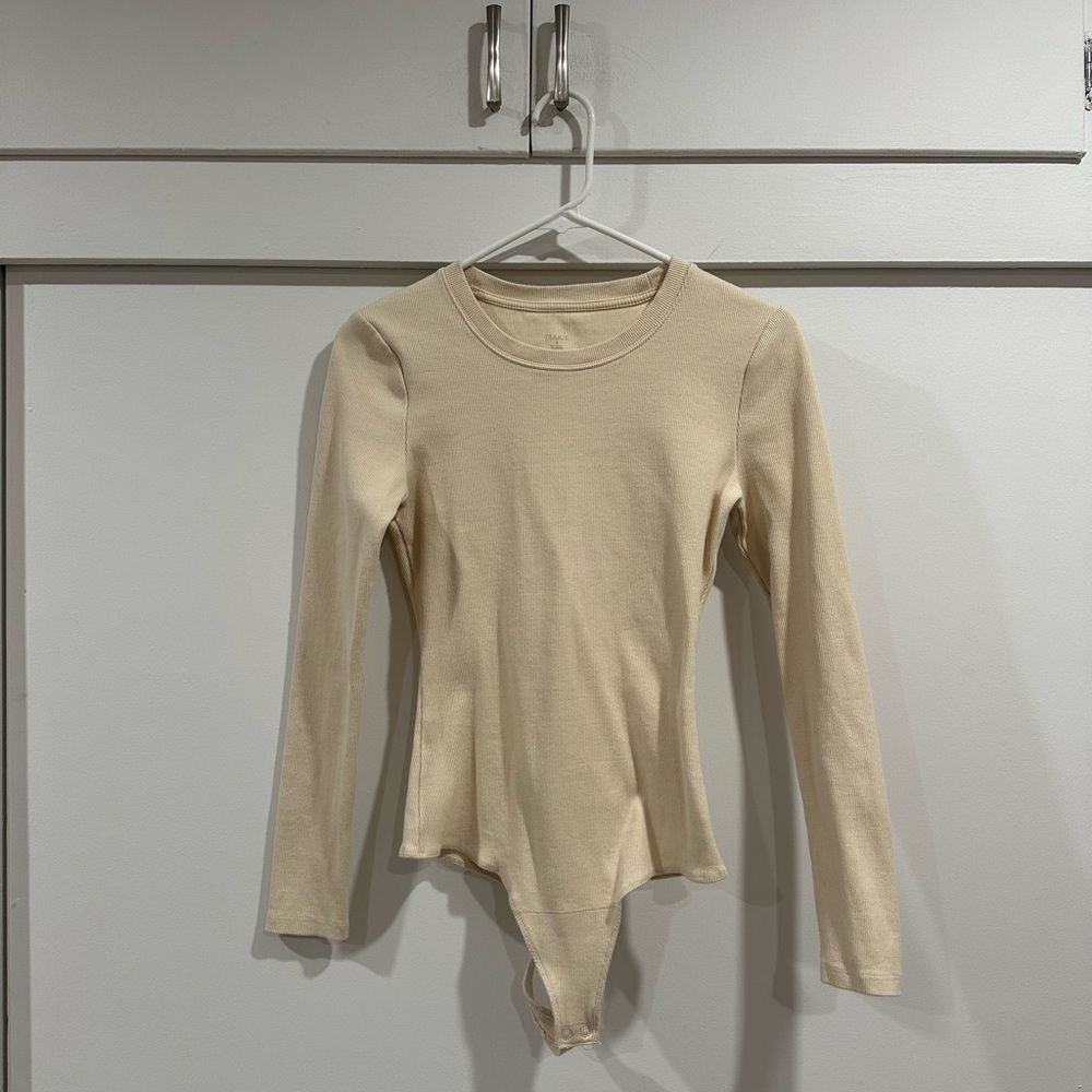 NUUDS Ribbed Long Sleeve Bodysuit - Bone - SMALL